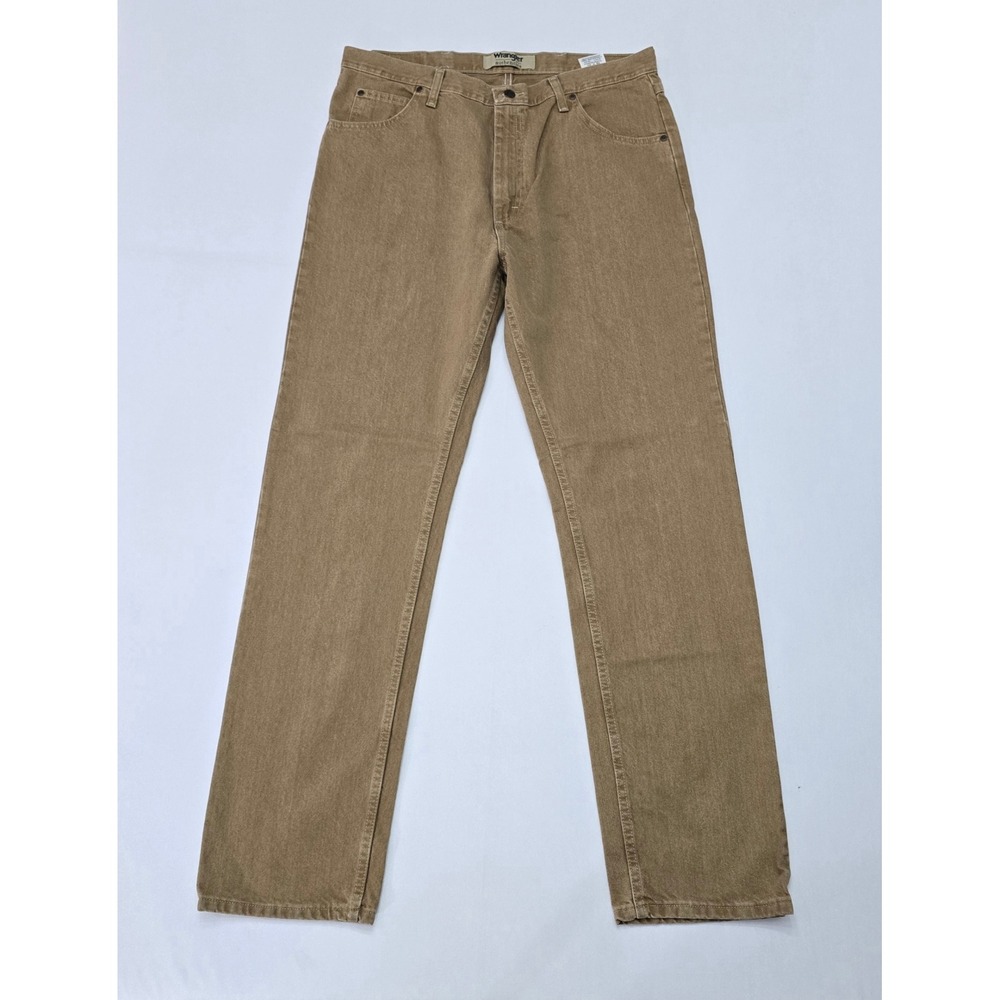 Wrangler Authentics Mens Straight Leg Jeans 38x34 Tan Khaki 100% Cotton